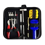 Uhr-Reparatursatz, 16Pcs Schraubendreher-Pin-Entferner-Kasten-Öffner-Messer-Hammer-Pinzette Uhrmacher-Armbanduhr-Wartungs-Werkzeug für Armbanduhr (Schwarz)