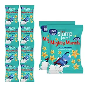 Slurrp Farm Healthy Snacks - Mighty Puff, Cheese and Herbs Flavour, 200g with Party Pack of 10 (Ragi Non-Fried Ready to Eat Snack for Kids)