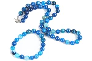 TREASURE BAY TreasureBay Women's Necklace Jewellery Set | Stunning 10mm Natural Gemstone Beaded Necklace Bracelet