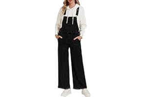 Vetinee Women's Dungarees Loose Casual Wide Leg Baggy Denim Overalls Jumpsuits with Pockets