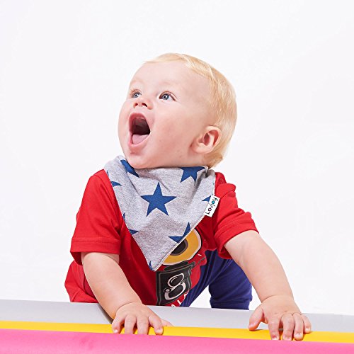 Lovjoy Bandana Geifer Baby Lässig Lätzchen – 5er Pack (SIMPLY BLUE) – Multicolor Super Absorbent & Soft für ultimativen Komfort mit Druckknöpfen – abwaschbar – Wasserdicht vlies Auskleidung für 0-3 Jahre – Netter Baby-Geschenk für Jungen und Mädchen - 2