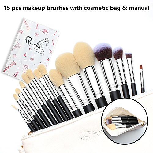 Qivange 15 stück makeup Pinselset synthetisches kosmetik Pinsel Set Foundation Lidschatten Pulver schminkpinsel mit kosmetik Tasche(Schwarz Silber) - 6