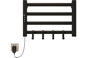 SKYLYZH Handtuchheizkörper Elektrisch Klein, 550x400mm Badheizkörper, 80W Handtuchhalter Heizung, Elektrischer Handtuchheizkörper 30-70℃ einstellbare Temperatur, 1-9 Stunden Zeitmessung-Black Left