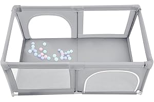 HUOLE Box per Bambini 50 Palle, Design a Cerniera Esterna, Ventose Antiscivoli-Recinto per Baby Tessuto Oxford 300D, Centro Attività per Bambini, Facile da Montare e da Pulire-180*120*66 cm - grigio chiaro