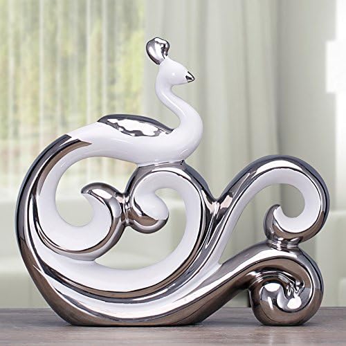 ALILEO white silver ceramic Peacock statue home decor crafts room decoration ceramic handicraft ornament porcelain animal figurines