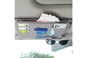COEAYO Car Sun Visor Organizer - Leather Storage Pocket Sun Visor Pouch with Zipper for Cards License Registration Pen Glasses Document, Fits Most Car SUV, Auto Interior Accessories for Men Women