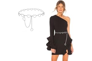 RUGUOA Women Chain Belt Cutout Heart Waist Body Chain Adjustable Metal Retro Sash Belt Chains for Dress Jean, Gold/Silver