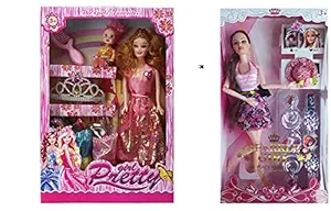 Aenon Fashion Plastic Made to Movable Fashion Doll Set for Small Girls with Hand Bag |Colored Hair |Beautiful Dress |Folding Hands |Removable Shoes