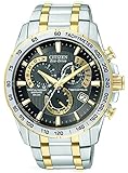 Citizen Herren Armbanduhr Citizen Eco-Drive Chronograph at4004–52E mit einem schwarzen Zifferblatt und einem zweifarbigen Edelstahl Armband