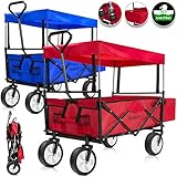 Der faltbare Bollerwagen mit abnehmbarem Dach ist vielseitig einsetzbar. Nutzen sie den leichtgängigen Wagen für Ihren Familienausflug oder als Lastenträger für Ihren Einkauf.