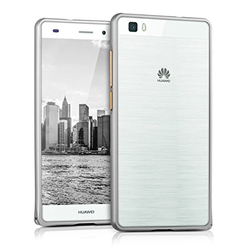 kwmobile Carcasa bumper de aluminio para el Huawei P8 Lite  2015  en plata - Protecci  n extra fina y resistente para tu m  vil