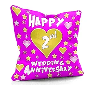 DreamVio Happy 2nd Anniversary Cushion,Pillow for Gifting on Birthday's & Wedding to Couple,Husband, Wife, Friends Color : Pink (12 x 12 inch)
