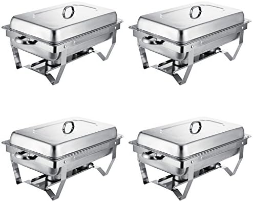 BananaB 4 Pack Chafing Dishes Full Size 8 Quart Stainless Steel Chafer for Catering Rectangular Chafing Dish Buffet with Folding Frame