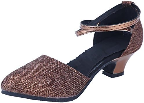 Women's Sequined Leather Pointed Toe Kitten Heel Latin Ballroom Dance Shoes Brown EU Size 38-UK Size 5/Leather Sole/5.5