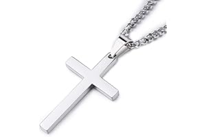 USEEDOVIA Cross Necklace for Men, 316L Stainless Steel Mens Necklace with Cross Pendant, Silver/Gold/Black Link Chain (55+5cm) Christmas Religious Birthday Gifts for Him Boys