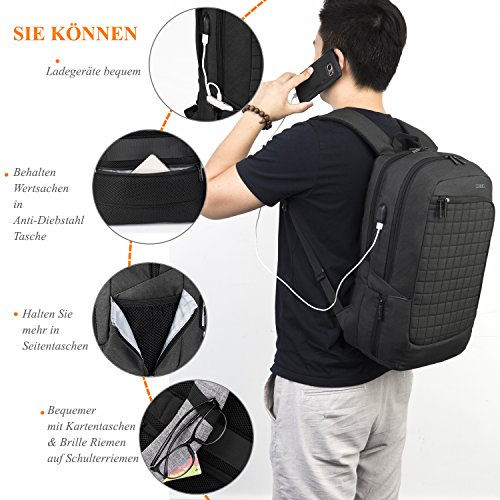 DTBG leichtgewichts Rucksack mit USB Anschluss Business Backpack l  ssiger Arbeit Rucksack Studenten Schule Rucksack mit Anti-Diebstahl Tasche Laptop 