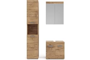 Vicco set mobili bagno Luna, Rovere, 3 parti, con armadio alto