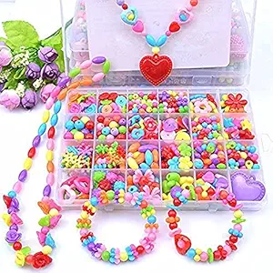 HANNEA Girls Making Jewelry Set,Fun and Colorful Beads for Jewellery Making,Childrens Self-Made Bracelet,Necklace and Hair Band Ring, Birthday Gift for Children Over Six Years Old (Pink)