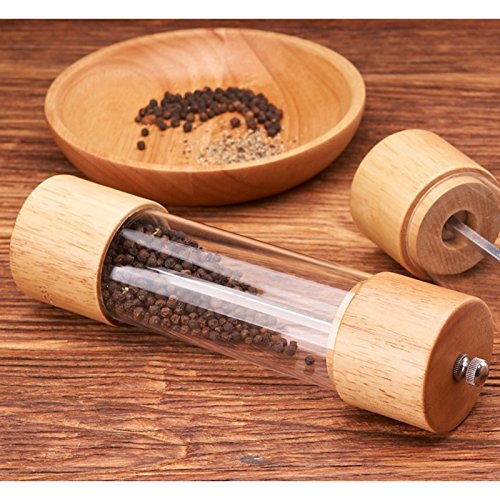 MumoHome Salz und Pfeffermühle mit Keramikmahlwerk, aus Holz / Edelstahl Gewürzmühle mit Sichtfenster – Manuell und einstellbar - 3