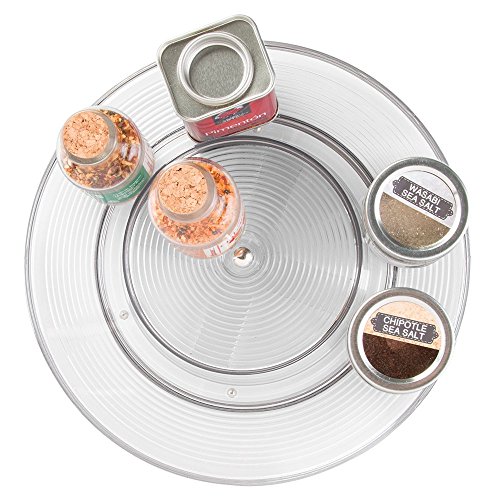 mDesign Lazy Susan Drehteller Organizer für Gewürze oder Kondimente für Küche Speisekammer, Schrank, Arbeitsfläche – 2 Ebenen, Durchsichtig - 3