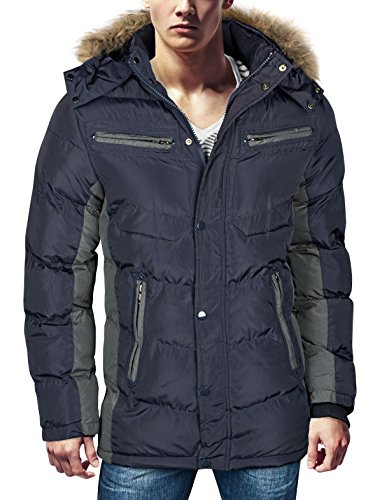 HERREN STEPPJACKE WINTER JACKE PARKA DAUNEN LOOK MANTEL ALASKA ECHZ FELL KAPUZE, Farbe:Dunkelblau;Gre:XL