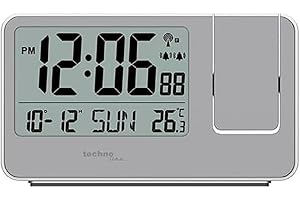 TECHNO LINE Technoline WT534 budzik z projektorem, zegar radiowy, projekcja temperatury i godziny, srebrny