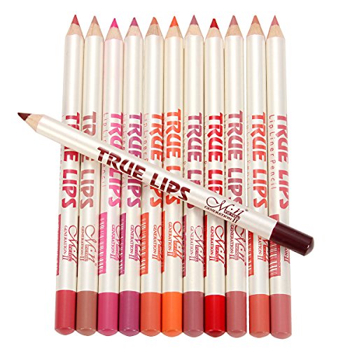 lipliner, LuckyFine Lipliner Set / 12 Farben Lipliner mit Bleistiftspitzer/ Langhaltender Lippenstift/ Lippenstift/ Lippenstiftfarbe Verändern / Lippenstift Set/ Lipliner Palette/ Set/ Rosa Matt / Matt Dunkelrot / Lippenstift/ Lippenstift Matt / Wasserfester Lipliner/ Langhaltender Lippenstift/ Permanent Lipliner - 2