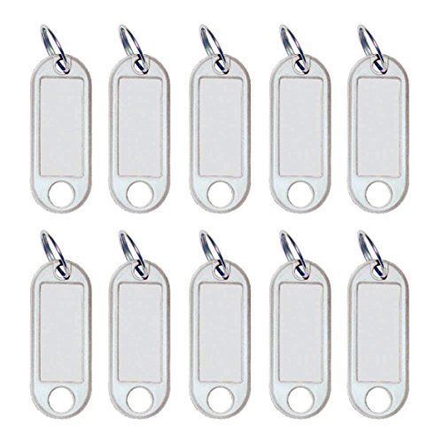 M&H-24 Schlüsselanhänger Kunststoff, Schlüsselschilder zum Beschriften, 10-30-50-100-Stück, mit Ring und auswechselbare Etiketten, Weiß