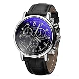 Herren Blue Ray Glas Armbanduhr - YAZOLE Herren Armbanduhr Luxusmode leder Blue Ray Glas Analog Quarzuhr Chronograph Uhr, Schwarz