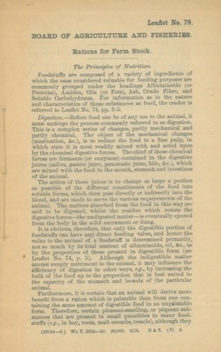 Board of agriculture and fisheries. Rations for farm stock.