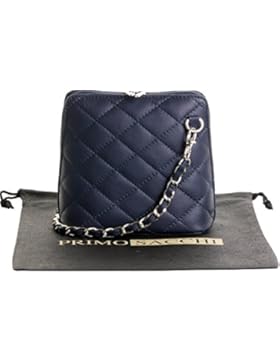 Italienische schwarze Leder klein/Micro gesteppte Umhängetasche Handtasche mit Metallkette und Leder, Riemen umfasst...