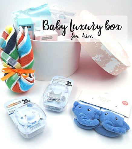 Maxi Layette "Luxury Box For Him With 16 fantastic Accessories. Includes Only Brand (suavienx Products, Chicco and Tommee Tippee Birth...) | Ideal as a gift or for a baby/child who is going to Start the Nursery or the Cole. | Version azúl, for children