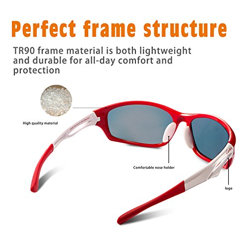 Carfia Polarisierte Sport Sonnenbrille 100% UV400 Schutz Sportbrille Radbrille für Damen und Herren Ski Radfahren Angeln Laufen Autofahren Golf Baseball, TR90 Bruchfest und Superleicht - 7
