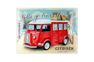 Nostalgic-Art Plaque rétro, 30 x 40 cm, Citroen Type H – Let's go travel – Idée cadeau pour fans de Citroen, Official License Product (OLP), en métal, design vintage