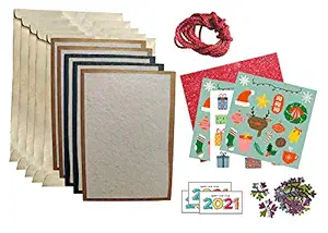 Natal Crafts DIY Christmas Greeting Card Making kit for Kids of Age Above 7 | Do it Yourself Greetings Set Comes with Pack of 30 Craft Paper Flowers Plus Christmas Element tag Sheet | Set of 5