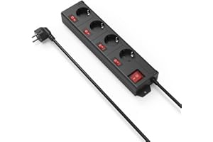 Hama Gniazdko wtykowe Schuko, 4-pozycyjna, wtyczka Schuko, kabel 1,4 m, czarny, przełącznik, indywidualnie sterowane gniazda