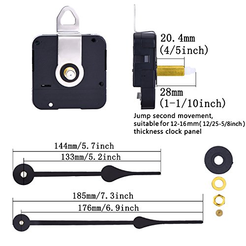 Mudder Lange Spindel Quarz Uhrwerk, Maximale Zifferblatte von 3/ 5 Zoll dick, Gesamtschaftlänge von 1- 1/ 10 Zoll - 2