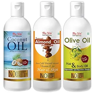 Premium Coconut Oil 100 ML + Sweet Almond Oil 100 ML + Premium Olive Oil 100 ML (Combo of 3 Bottle) (300 ML)