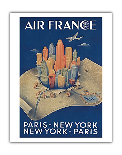 Pacifica Island Art Paris-New York New York-Paris, Affiche Avion de Alphonse Dehedin c.1950 Fine Art Print 28 x 36 cm