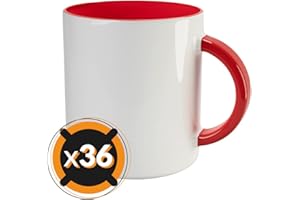 PixColor - 36 Tazas de sublimación de cerámica blanca con interior de color rojo | 350 ml de capacidad (11 oz) | Categoría AAA | Aptas para microondas y lavavajillas | Compatibles con Cricut
