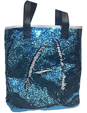 Albeey Pailletten Tasche Reversible Doppelfarbe Pailletten Schultertasche Glitzer Sequin Rucksack (Blau und Silber)