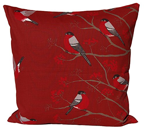 beties Beeren Vögel Kissenhülle ca. 50x50 cm in interessanter Größenauswahl im Landhausstil reine Baumwolle Farbe Marsala