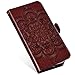 Produktbild QPOLLY Kompatibel für Motorola MOTO One/P30 Play Hülle,PU Leder Klapphülle Mandala Blumen Ledertasche mit Kartenfach im Brieftasche-Stil Magnet Schutzhülle Standfunktion Handytasche Book Case,Braun