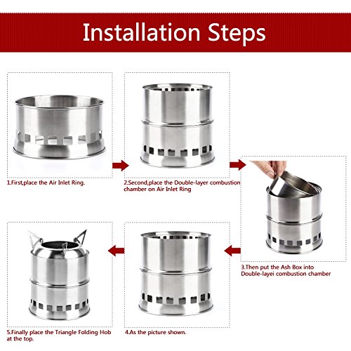 OUTAD Tragbar Campingkocher Holzofen Rucksack Notüberleben im Freien Picknick BBQ Camping - 6