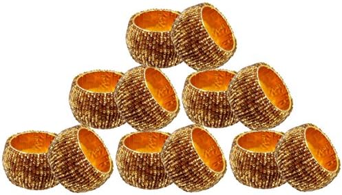 Napkin Rings Set Of 12 Home Decor 2 Tone Brown Gold Handcrafted Beaded - 6.4 cm