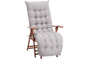 DKIEI Thicken Sun Lounge Cushion Recliner Chair Cushion Rocking Chair Cushion with Anti-slip Hood & Straps for Outdoor Garden Indoor (Only Cushion), Grey, 160x50x8cm