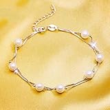 Thumby S925 Silber Armband Weibliche Perlen Synthetische Perle Armband Mode Hand Süße Mehrschichtige Doppel Armband, S925 Silberarmband, Einheitsgröße