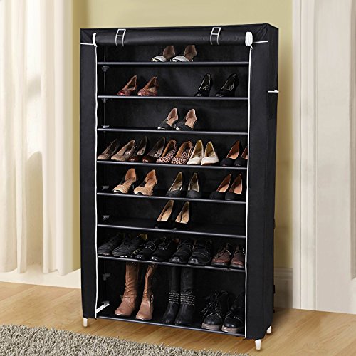 Amzdeal Mit Stoffabdeckung Schuhschrank mit 10 Ablagen Non-woven Schuhregal minimalistische moderne Schuhständer（schwarz） - 7