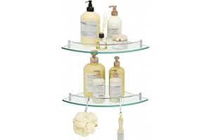 KES Chrome Glass Corner Shelf 2 Pack, Bathroom Corner Shower Shelf Tempered Glass Shelf with Rail SUS 304 Stainless Steel Wall Mounted Polished Finish, BGS2101A-P2