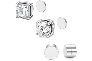 ZILZUFA Lot de 3 paires de boucles d'oreilles magnétiques pour homme, aimant, sans trou, 6 mm